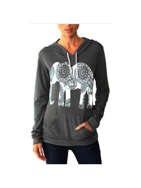 NEW Gray Hoodie Elephant Zen Pullover Casual Pocket S
